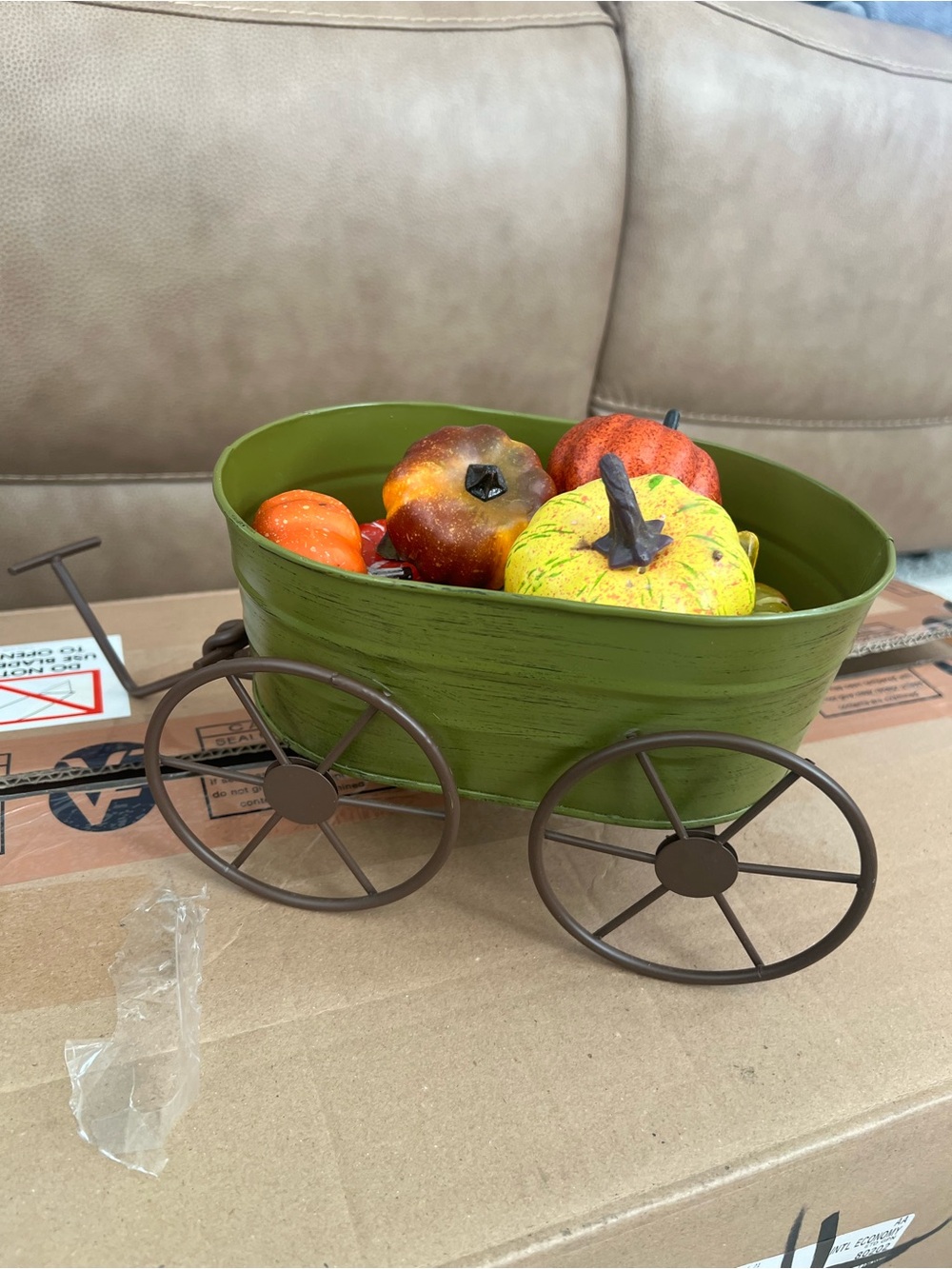 Cute decorative wagon with pumpkins